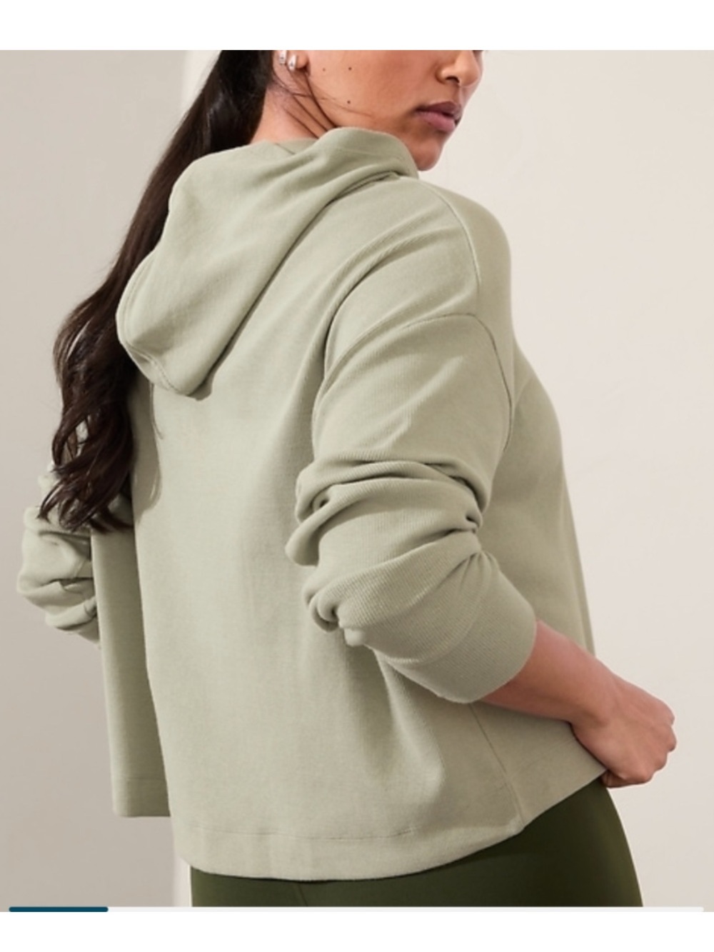 Athleta Presence Cropped Boxy Lightweight Hoodie Sage Green Size XS